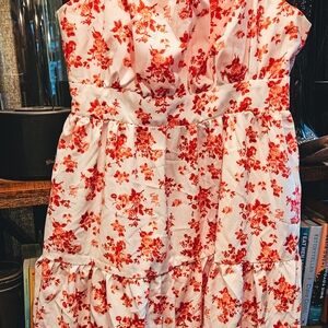 Floral Red and White Kids Dress